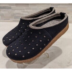 Haflinger Women's Grizzly Holly Wool Clog in Navy & Gray Pure New Wool Size 42